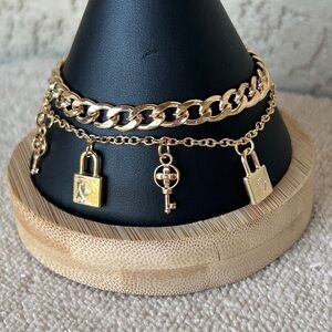 Delicate Gold Lock and Key Charm Bracelet